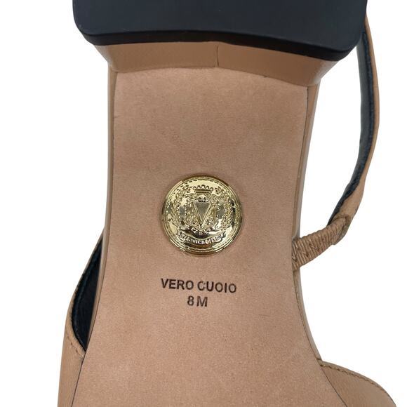 Veronica Beard Cecile Leather Cap Toe Slingback Pump Black Tan Size 8M - Picture 10 of 12